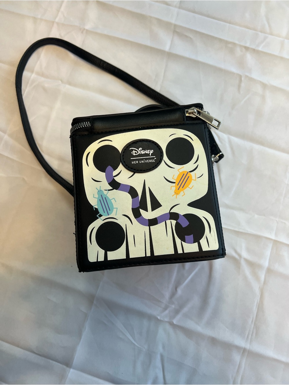 Disney Black Crossbody Bag with Cream Skull and Purple Snake
